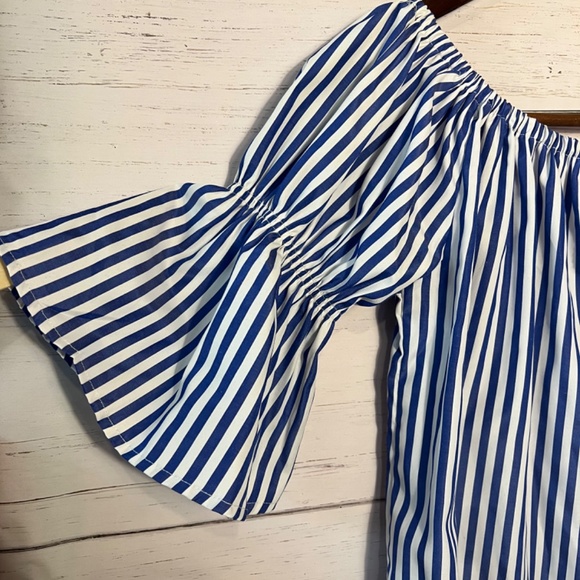 CLEO Apparel- Off the shoulder Nautical White and Blue Dress Size Large - Picture 3 of 5